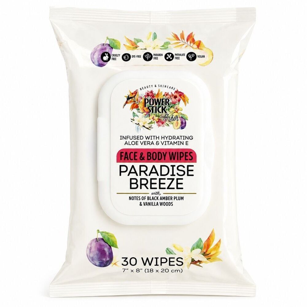 Power Stick For Her Hydrating Face & Body Wipes Paradise Breeze 30 Ct Beauty